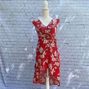 Jack by BB Dakota Red Floral Faux Wrap Midi Dress